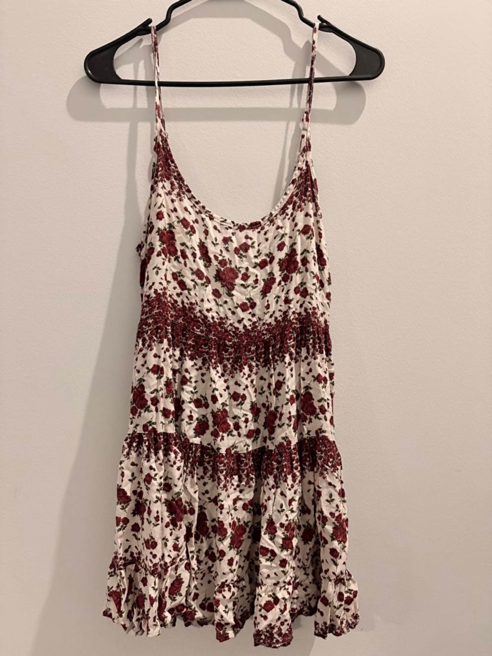 Brandy Melville White Mini Dress with Burgundy Rose Print